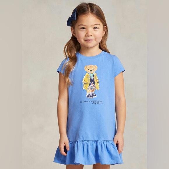 Polo Ralph Lauren Kids Teddy Bear Print Cotton Jersey Dress Baby Girl Size 3M - Picture 1 of 6
